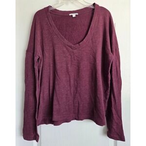JAMES PERSE V Neck Long Sleeve Burgundy Sweatshirt Top Sz 3/L Casual Minimalist